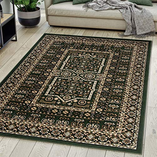 Carpeto Rugs Teppich Orientalisch Grün Klassisch Muster Kurzflor Öko-Tex Wohnzimmer 140 x 200 cm