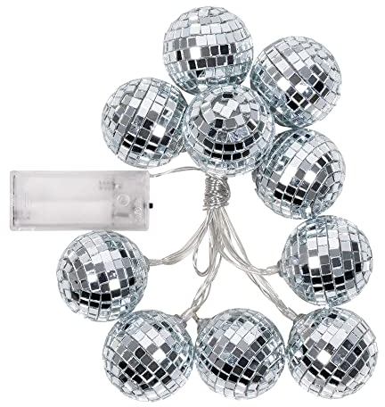Boland 00768 LED Disco Ball String Lights, Length 140 cm, Battery Operated, Disco Fever, 70s Decoration, 1970s, Party Decoration, Disco Themed Party Decor (Silver)