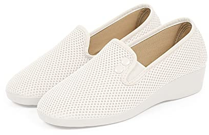 CoboFamily Zapatillas de Estar por Casa Mujer Verano Otoño Invierno, Zapatillas Casual Cómodas Respirables, Zapatos de Rejilla con Tacón Cuña y Punta Cerrada Multicolor, Suela Caucho (Blanco, 37)