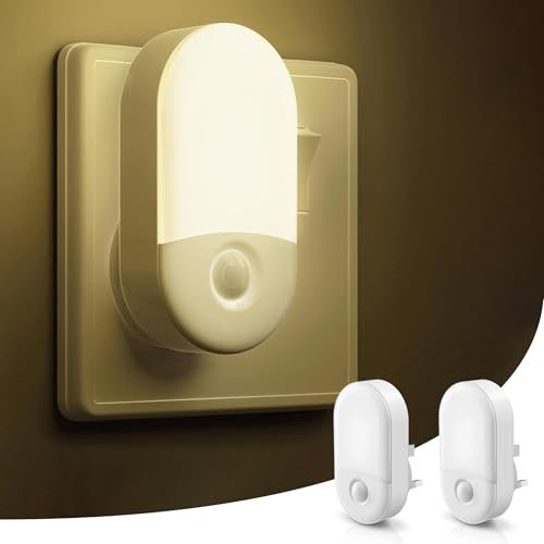 LOHAS-LED Night Light, [2 Pack] Night Light Plug in Wall with Dusk to Dawn Photocell Sensor, Brightness Adjustable, 3000K Warm White, Nightlight for Hallway, Bedroom, Kitchen