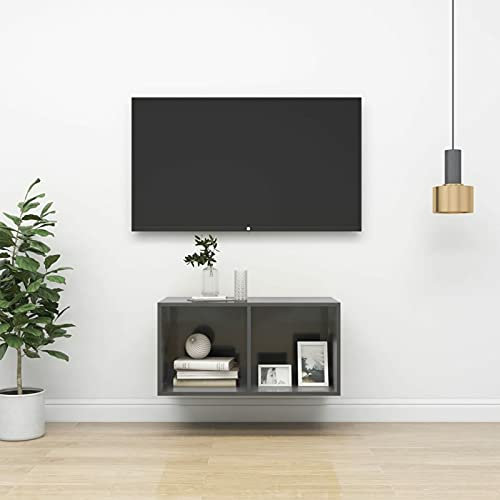 Susany Väggskåp för TV, Soffbord TV-ställ Mobil TV-hållare Modern TV-skåp Glansigt Grå 37x37x72 cm Spånskiva