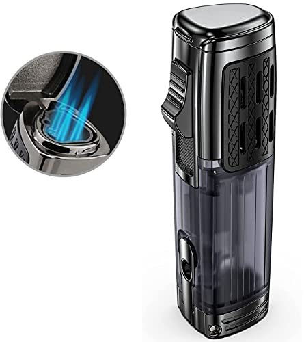 Jet Triple Jet 3 Blue Flame Torch Lighter - Windproof Butane Gas Refillable, Fuel Level Window, Cool Pocket Lighter