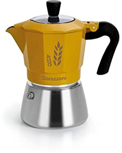 Barazzoni Cazuela 2 tazas. Caldera bimetal: acero exterior + aluminio interior para un excelente café de cebada. Certificada AICAF Accademia Italiana Maestri del Caffè. Gas.