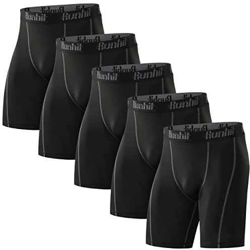Runhit Compression Shorts Men Underwear Spandex Running Shorts Workout Athletic, 5 Pack:black Grey*5, Small
