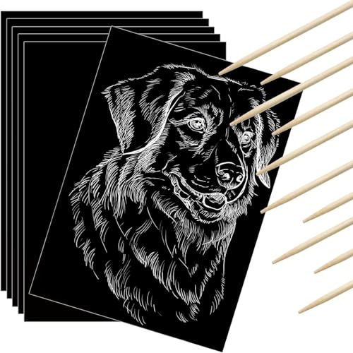 Gersoniel 100 Pieces Scratch Paper Art Set Craft Kits Black Coated Scratchboard Black Scratch Off Paper with Wooden Stylus for Valentine Gifts Birthday Party Supplies