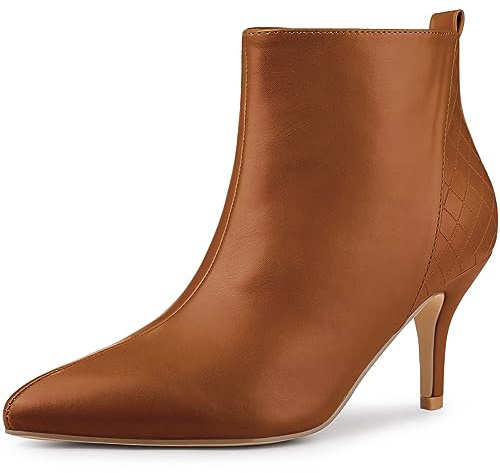 Allegra K Bottines à talons aiguilles à bout pointu et fermeture éclair latérale pour femme, marron, 40 EU