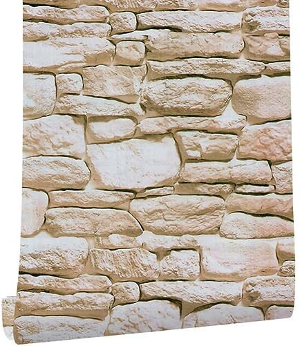 Papier Peint Adhésif Murale, Papier Peint Auto-adhésif Effet Brique Pierre, Amovible Repositionnable Vintage Film Décoratif pour Mur de Salon Cuisine Chambre Toilette Meubles (1000cm, A6)