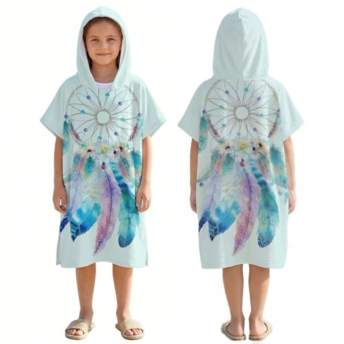 LOMTRATS Poncho de Surf à Séchage Rapide, Serviette à Changer, Robe à Capuche pour Enfants, Microfibre Natation Plage Surf Plongée Maison Sources Chaudes Parka de Bain
