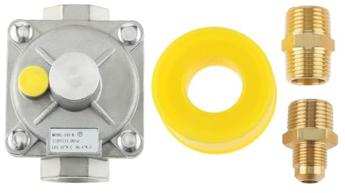 gohantee 1/2'' Gas Pressure Regulator, Natural Gas and Liquefied Interchange Pressure Regulator with 2 Brass 1/2 NPT Conversion Adapter for NG/LPG Applications