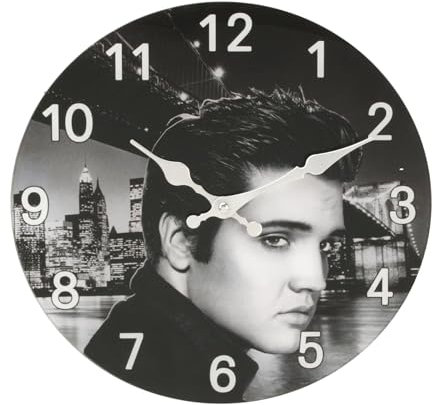Beyond Happy Elvis Presley Retro Music Legend Portrait Glass Clock (30cm Diameter), Wall Clock