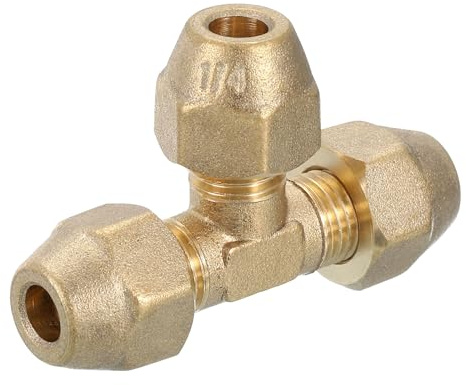 QUARKZMAN Brass Tee Pipe Fitting with Nut, 1/4 NPT 3 Vie Accoppiatore Raccordo Connettore a T per Condizionatori Aria Impianti Refrigerazione Idraulici