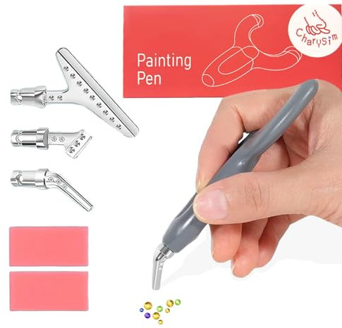 CharySim Ergonomischer Diamond Painting Stifte Set Dimond Art Zubehör Stift Kit mit Metall-stiftspitze Diamant Painting Kleber Wachs Erwachsene Basteln Art Craft Kit Grau