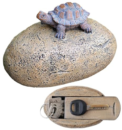 Memeyou Soporte de llave falsa para decoración de roca exterior, patio, jardín, diseño grande para ocultar casa, caja de repuesto para llave de tortuga