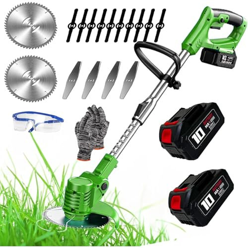 Voltix Decespugliatore a batteria, Tagliaerba Elettrico Senza Filo, Tagliabordi con 2 Batteria Testata Regolabile e Maniglia Telescopica (Verde)