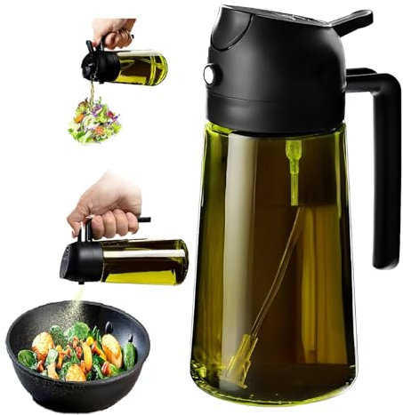 Lifhety Spruzzatore Olio con Vetro di Protezione UV, 2 in 1 470ml Spruzzino Olio per Friggitrice Aria, Vaporizzatore Nebulizzatore Oil, Oliera Spray Dispenser da Cucina, Gadget da Cucina
