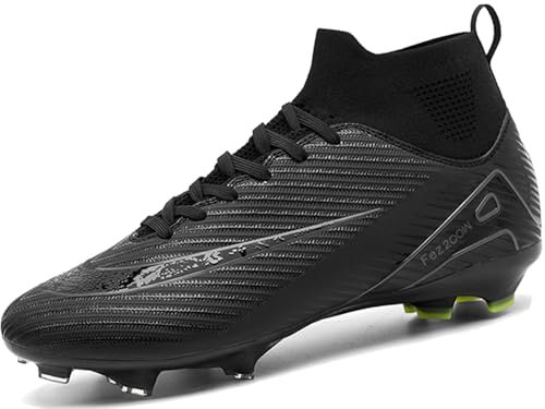 Lvptsh Mens Football Boots Astro Turf Trainers High Top Spikes Boys Football Shoes Soccer Cleats Football Athletic Competition Shoes,Black,EU43