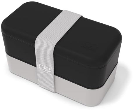 monbento - Bento Box Adult Original Black/Gray Made in France - 2 Leakproof Compartments - Stackable Lunch Box Perfect for Work/Picnic/Sports - BPA Free Food Containers - Black and Gray
