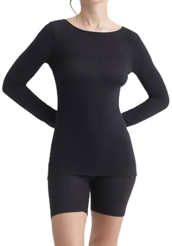 DIM Femme - T-Shirt Cachemire Manches Longues – Col Bateau x1 | Haut Chaud et Ultra Doux | Idéal Hiver | Look Élégant