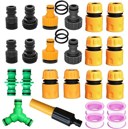 FORMVERSITY 20 Piezas Adaptador Manguera, Conector Manguera 1/2 3/4 1 In, Enchufe Rapido Manguera Agua 1/2, Derivacion Manguera Boquilla de Manguera Doble, Boquilla de Limpieza Lanza