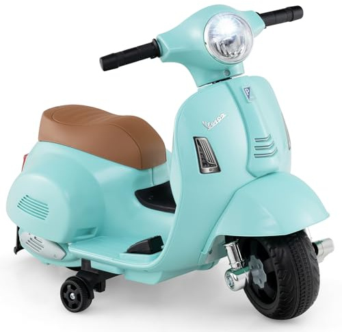COSTWAY Elektrisk barnmotorcykel, Vespa 6 V motorcykel med LED-strålkastare och tuta, 2–2,5 km/h elektrisk barnmotorcykel med stödhjul, elfordon för pojkar och flickor från 18–36 månader (grön)
