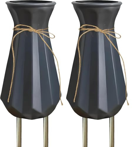 Grave Decorations for Cemetery (2 Pack, Gray) - Weather Resistant Tombstone Vases with Long Metal Stakes - In Ground Floral Markers for Outdoor Gravesite