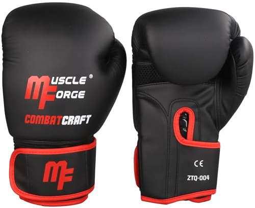 MuscleForge Guantoni da Boxe 12 Oz – Uomo e Donna, per Sparring e Allenamento, Sacco da Boxe, Kick Boxing e Muay Thai, Guanti Box – Similpelle PU Premium con Cinturino Regolabile e Ventilazione