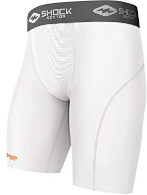Shock Doctor, Pantaloncini di Compressione con Sospensorio Uomo Bioflex, Bianco