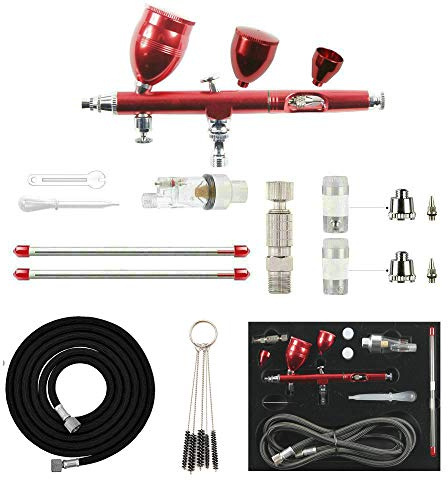 ABEST - Pistola de pintura en aerosol de doble acción profesional de 0,2 mm / 0,3 mm / 0,5 mm con tres tazas de diferentes capacidades (2CC, 5CC, 13CC) para maquillaje modelo de uñas