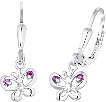 Amor Ohrhänger 925 Sterling Silber Mädchen Kinder Ohrschmuck, mit Zirkonia synth., 2,3 cm, Silber, Schmetterling, Kommt in Schmuck Geschenk Box, 9256983