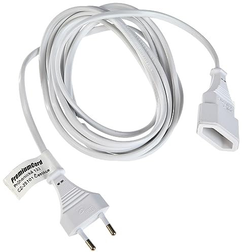 PremiumCord 230V 3m, Cable de Extensión con Enchufe Europeo Y Enchufe Europeo, Extensión de Cable de Alimentación para 230V, Color Blanco