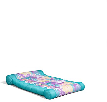 Big Joe Kona Hammock No Inflation Needed Pool Lounger with Headrest, Tropical Hibiscus Aqua Double Sided Mesh, Quick Draining Fabric, 4 feet Big