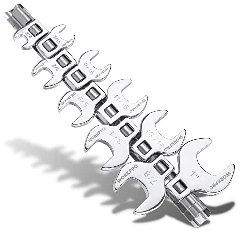 WORKPRO 3/8 Drive Crowfoot Wrench Set, 10-Piece SAE Open-End Wrenches with Clip-on Organizer, 3/8-1, Great for Automotive Repair Work Hard-To-Reach Areas