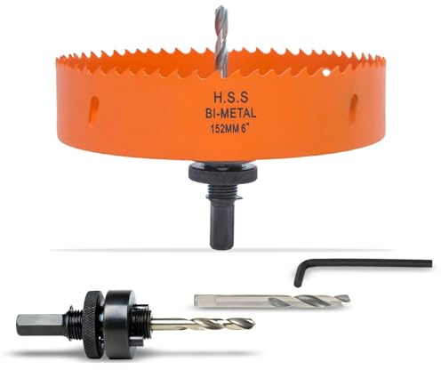 VIKITON 6 Inch Hole Saw with Arbor for Metal Wood and Plastic Cutting, 152mm Bi-Metal Hole Cutter for Different Project with Smooth and Flat Drilling Edge, Fast Chip Removal, Handy Hole Saw Kit Set