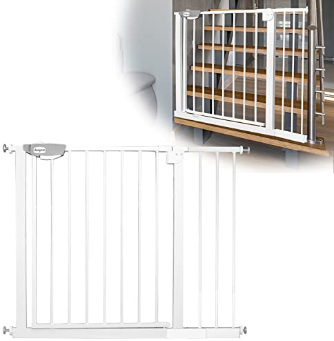 TRMLBE Cancello di Sicurezza per Scale Senza Foratura Cancello per Porta Cancello per Scale Griglia in Metallo per Larghezze 95-105 cm per Bambini Cani Animali Domestici Bianco