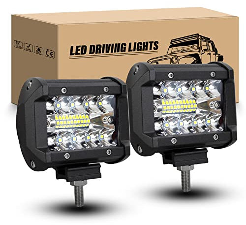 RIGIDON 10cm 60W phare de travail led, 2PCS 12V 24V Faisceau de Spot et Inondation Projecteur LED voiture, 6000K feux antibrouillard etanche pour tout terrain 4x4 moto auto camion tracteur suv bateau