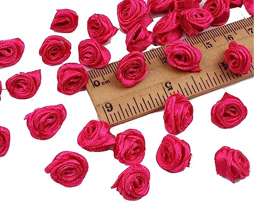 Yurosiay 300 mini rose in raso, 15 mm, mini rose, in tessuto fatto a mano, piccole rose in raso colorato, decorazione per la casa, matrimoni, decorazioni fai da te, colore rosso rosa