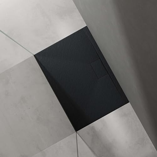 Mai & Mai Plato de ducha de fundición mineral 70x100x3 cm Plato de fundición mineral en antracita Conexiones DIN Geoma07