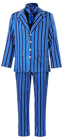 Austin Cosplay Powers - Disfraz de blazer para hombre, disfraz de discoteca a rayas azules, traje de fiesta de los años 70 y 80 (azul, XXL)