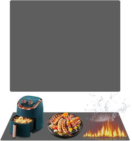 Tappetino Lgnifugo 60 x 50 cm in Silicone per Bancone Della Cucina - Resistente al Calore Antiscivolo per Friggitrice, Forni, Caffè, Microonde, Griglie All'Aperto
