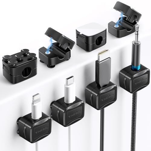 Set de 6 clips magnéticos para cables con 6 ventosas de silicona para cable management | Soporte y organizador de cables para hogar, oficina, escritorio, teléfono, coche y pared