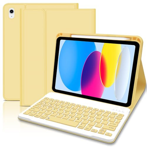 Lielax Keyboard Case for iPad 10th Generation 2022/A16 11th Generation 2025(10.9/11 inch), Case with UK Layout keyboard for iPad 10.9, Detachable Wireless Bluetooth Keyboard for ipad 11/10 Gen-Yellow