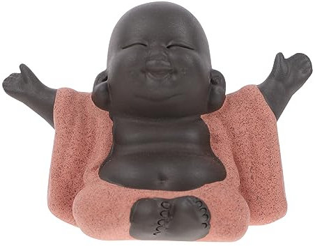 QUMIIRITY Statuetta Buddha Maitreya in Ceramica Arancione Decorazione Fengshui Da Tavolo Per Casa e Cerimonia Del Tè Scultura Artigianale Simpatica e Antiscivolo Regalo Per Ufficio e Ambient