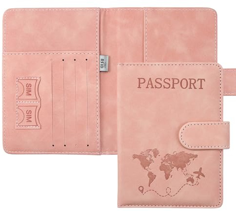 ILIYAH Passport Holder Travel Wallet PU Leather RFID Blocking Passport Cover Case with Card&Cash Slots Travel Essentials(Pink)