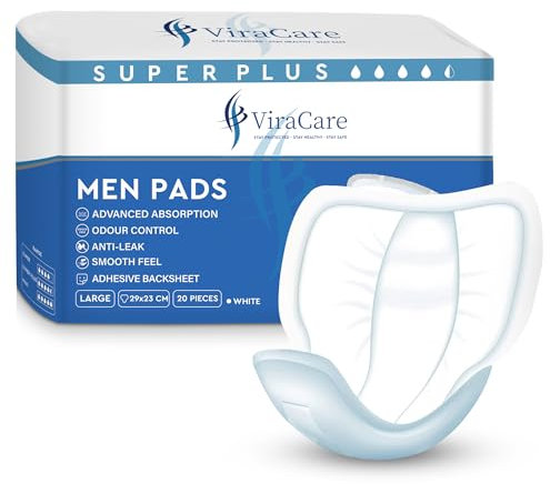20 x Super Plus Incontinence Pads Men | Adhesive Backsheet & Advanced Absorption | Mens Incontinence Pads | Pad for Men | Male Incontinence Pad | Size 29x23 cm | (1 Pack of 20)
