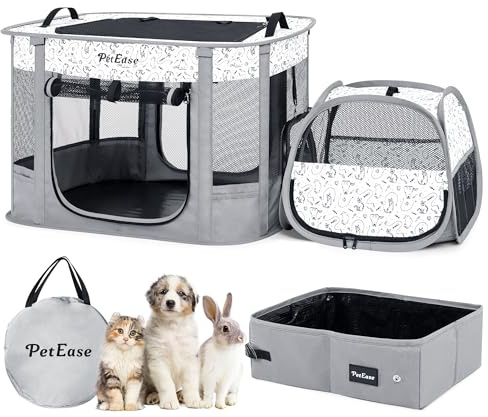 Portable 2-in-1 Dog playpen, Outdoor Cat Playpen with Litter Box Area for Indoor Cats Enclosed Rabbit Puppy Hamster, Indoor/Outdoor Cats Enclosure Cages Tent(Light Gray)
