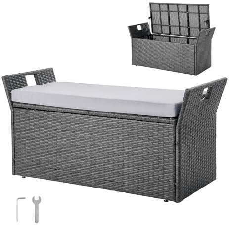 VEVOR Panca Portaoggetti da Esterno, Panca Portaoggetti in Rattan PE per 2 Persone, Contenitore con Cuscino Maniglia Laterale, Supporta max. 180 kg, Seduta da Giardino Decorazione per Balcone