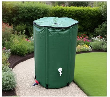 HOFUNTRE Barile for Pioggia Pieghevole，Grande capacità di Stoccaggio dell'Acqua, Design del Coperchio Superiore con Griglia del Filtro for Bloccare I Detriti(Green,100L)