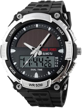 Gomice Reloj Solar,Reloj Deportivo Exterior con Pantalla Digital - De Pulsera Multifuncional para Fecha, Fitness, Campo, Conducción, Trabajo, Vestir, Deporte Y Casual