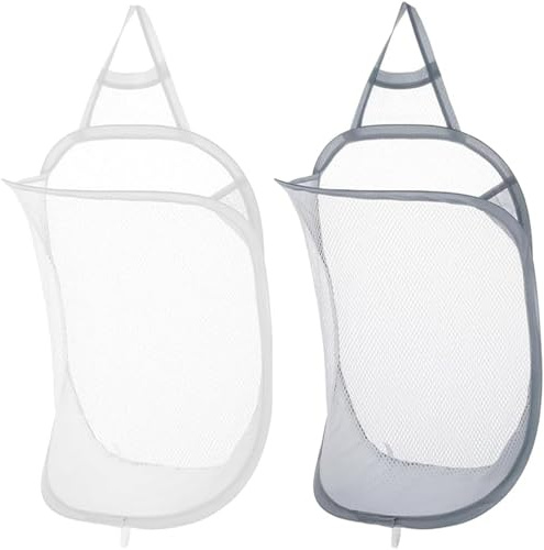 HoAhaMay 2 cestas de lavandería colgantes, cesta de la ropa de pared de malla extensible, cesta plegable de almacenamiento de malla extensible, adecuada para el hogar, viajes, camping, baño