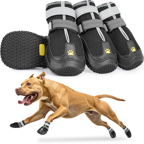 Mayerzon Dog Shoes for Large Medium Dogs, Breathable Dog Boots for Hot Pavement, Paw Protectors for Summer Walking Hiking Winter Snow Outdoor, No Slip Reflective Booties for Hardwood Floor, Black-8